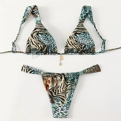 Women Bikini Sexy Leopard Print Swimsuit Bathing Suit 2025 Brazilian Swimwear Two Pieces Swimming Suit Halter Swim Wear Beach