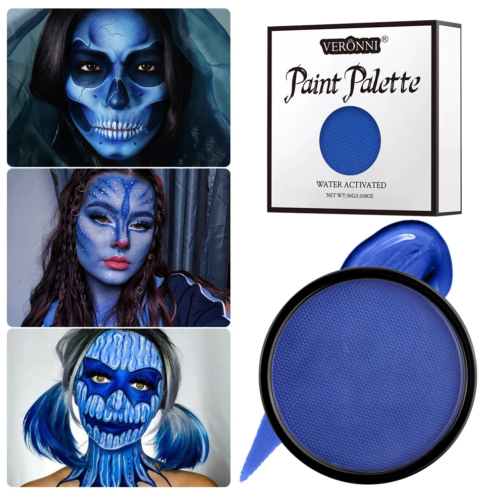 6 Colors Water Activated Face and Body Paint with 1 Brush,Non-Toxic Safe Water Soluble Face Paint for Cosplay,Halloween Makeup
