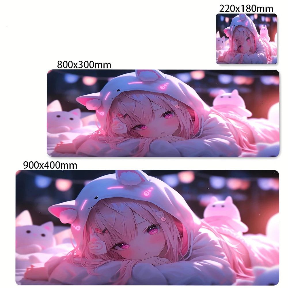 Anime Girl Mouse Pad Kawaii Pink Mousepad Gaming Speed Keyboard Pads Large Gamer Mouse Mat Rubber Desk Mat HD Print Cute Carpet