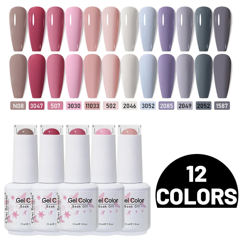 Clou Beaute 10/12/20/24pcs Gel Nail Polish Set Color 15ml White Glass Bottle Nail Art Kit Semi Permanent Gellack Nail Varnish