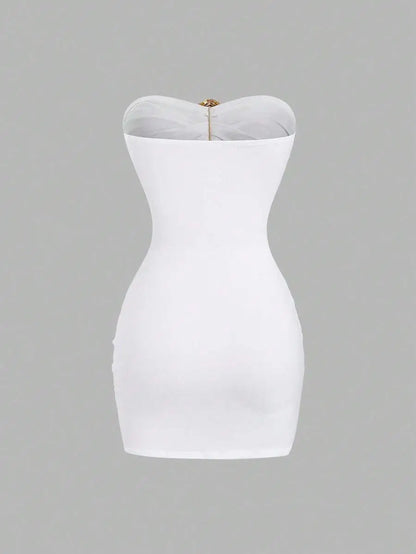 Women's Sexy Slim-Fit Strapless Bustier Mini Dress with Metal Buckle