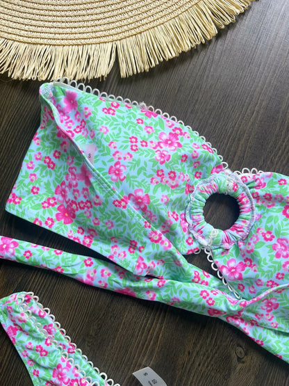 Floral Flowers Bandeau High Leg Cut Bikini Women Swimwear Female Swimsuit Two-pieces Bikini set Bather Bathing Suit Swim