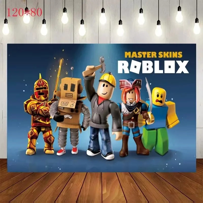 139PCS Roblox Birthday Decoration Party Kit Disposable Tableware Set Roblox Game Tablecloth Balloon Gift Bag Kids Party Supplies