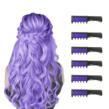 6-Piece Temporary Hair Dye Set, New Chalk Comb Temporary Washable Hair Dye, Suitable for Girls' Birthday Role-Playing DIY
