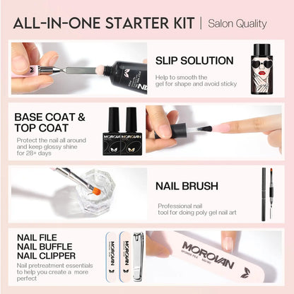 Morovan Poly Gel Nail Enhancement Kit Starter Kit: 6-color Poly nail gel kit with U V light, suitable for beginner nail salon