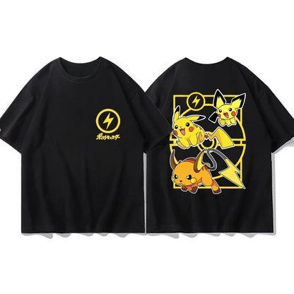 Pokémon Joint Peripheral Products Short Sleeve T-Shirt Gengar Psyduck Mewtwo Printed Men's Boys and Girls Summer New Fashion Top