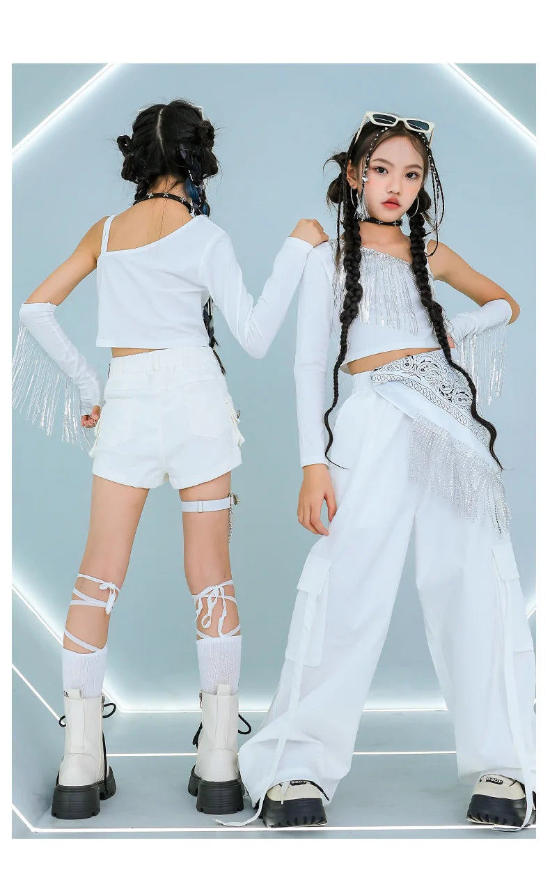 Hip Hop Girls K-pop Elegant Crop Top Shorts Street Dance Cargo Pants Kids Streetwear Child Jazz Costumes Girl Group Clothes Sets