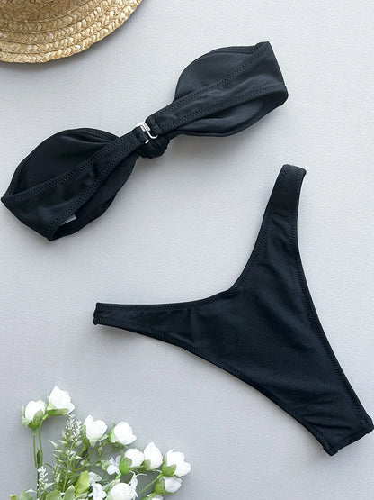 2024 New Sexy Knot Bikini Set Swimsuit For Women Push Up Swimwear Off The Shoulder Bathing Suit Beachwear Swimming Suit Bathers