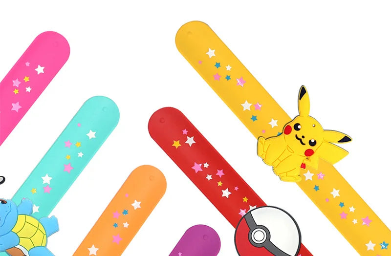 PVC Pokemon Slap Bracelet Kids Pikachu Birthday Decoration Anime Wristband Child Slap Band Puzzle Toy Boys Girls Birthday Party