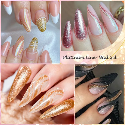 2/3/4/6pcs Platinum Glitter Liner Gel Nail Polish Set Gold Silver Sparkle Pull Line Gel Graffiti Painting Stripe DIY French Nail
