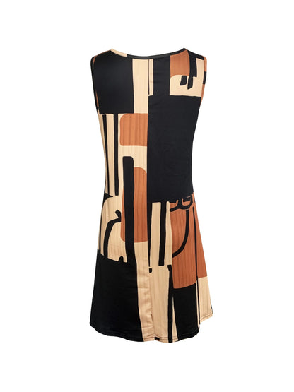 Spring&Summer Women's Geometric Pattern Sleeveless Dress For Summer Vacation,dresses for women summer，Women Bohemia Midi Dresses