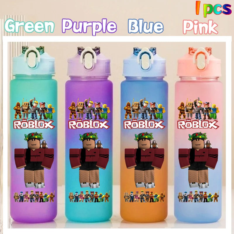 Roblox Anime Cartoon Straw Drink Bottle 750ml Gradient Color Water Cup Game Student Daily Necessities Gourde Boy Holiday Gift
