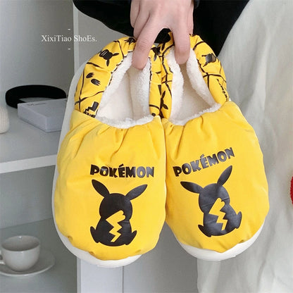 Pokemon Anime Couple Slippers Cute Pikachu Eevee Cartoon Cotton Home Shoes for Men And Women with Velvet Insulation Winter Gifts