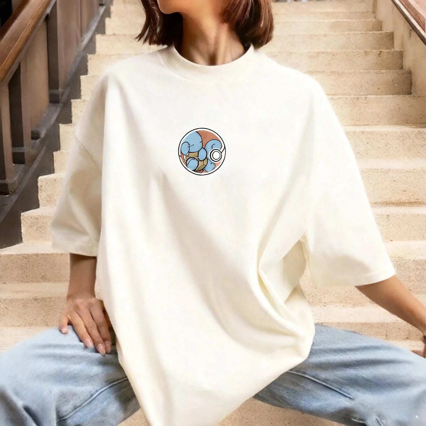 Pokémon Anime Squirtle Printing Cotton T-shirt 2026 Women's Summer New American Hip-hop Trend Daily Loose Y2K Parent-child Top