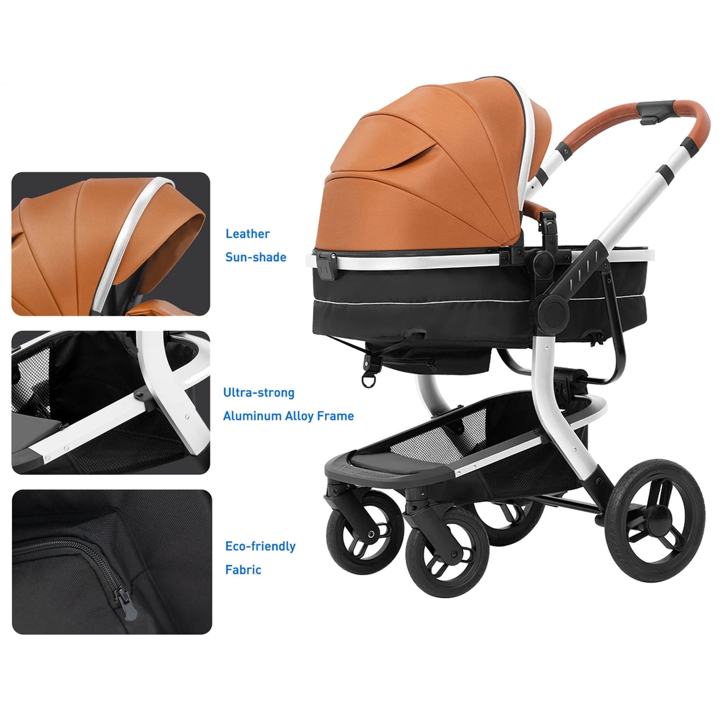 Baby Stroller High-Land scape Baby Carriage Adjust Position for Infant Toddler Portable Folding Pram Reversibale Stroller 2in1