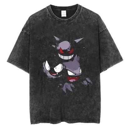 Pokemon Anime Retro Washed T-shirt Cotton Men's and Women's Summer New Item Plus Size T-shirt Y2K Loose Casual Short Sleeved Top