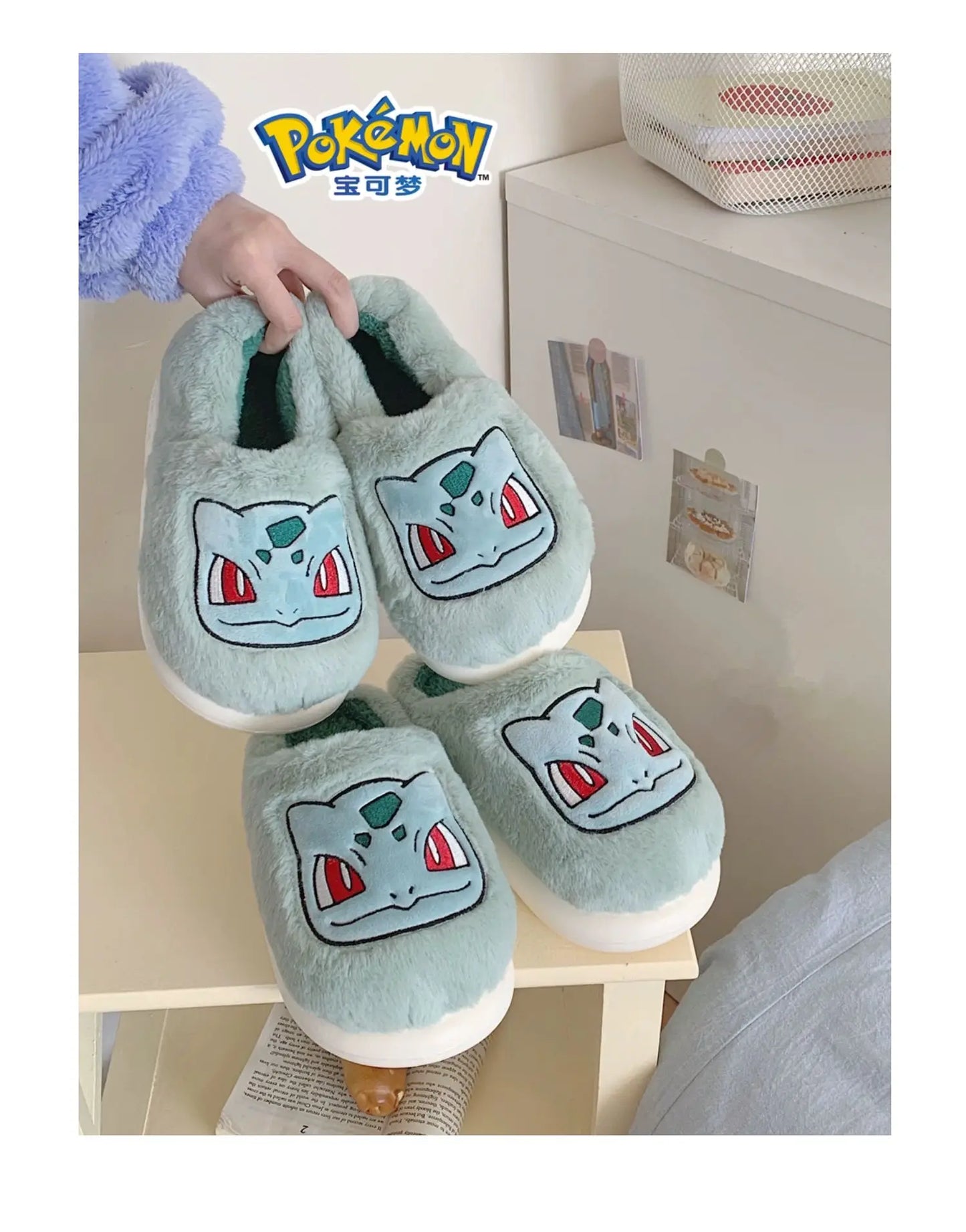 Pokemon Anime Couple Slippers Cute Pikachu Eevee Cartoon Cotton Home Shoes for Men And Women with Velvet Insulation Winter Gifts