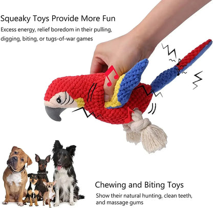 Indestructible Plush Parrot Dog Toy, Squeaky Stuffing for Small & Big Dogs, Durable Pet Supplies