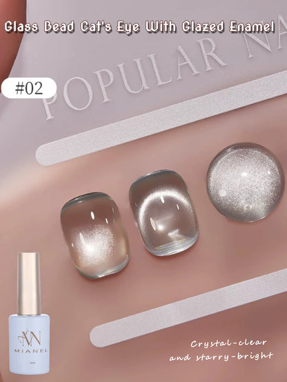 MIANEL 12ML Glass Bead Cat Eye Gel Nail Polish Flash White Spar Nude Color Magnetic Nail Polish White Nails Summer Nails 1-12pcs