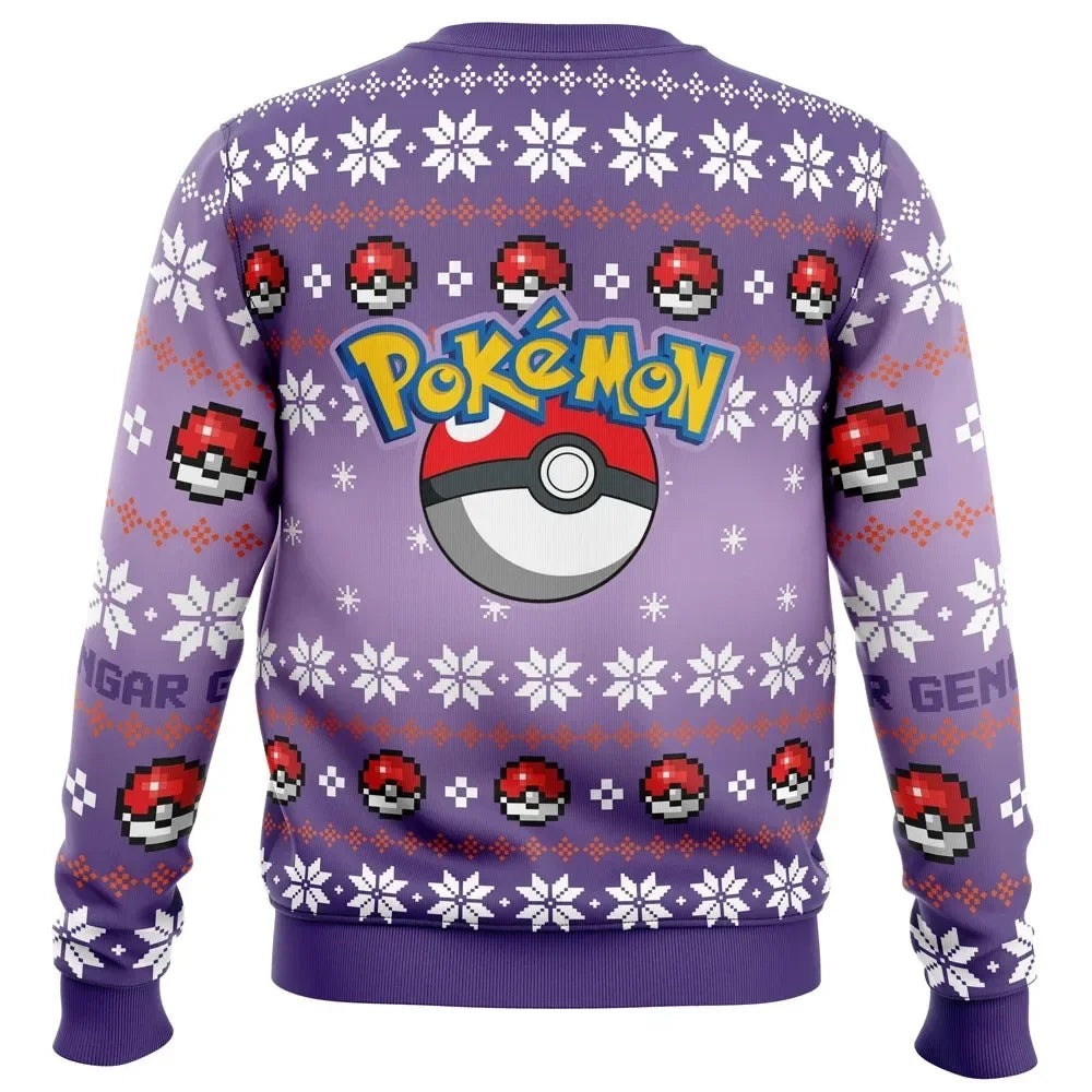 Bandai Pokemon Anime Peripheral Gengar Adult Kids Crewneck Ugly Christmas Sweatshirt Soft Comfy Loose Plus Size Autumn Winter