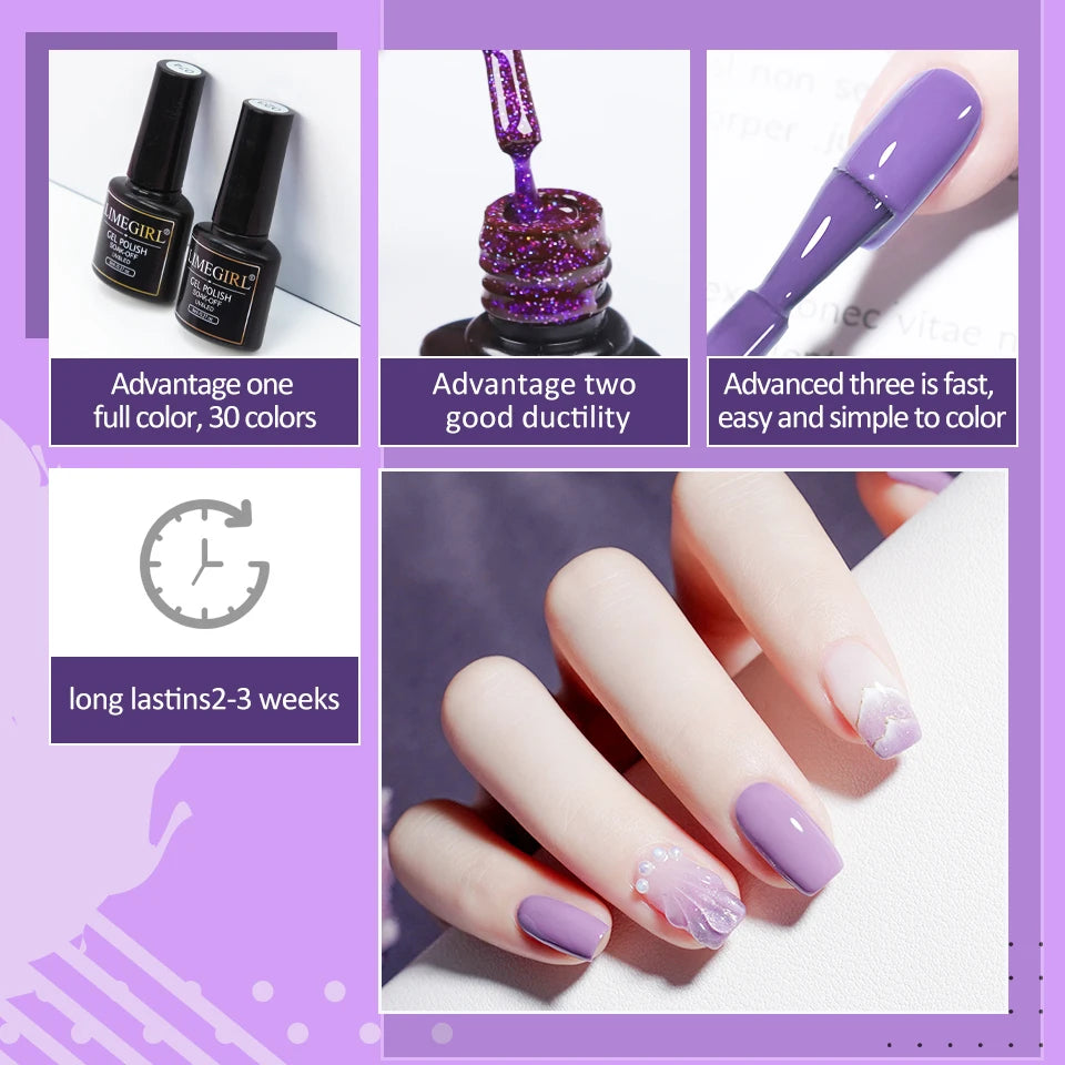 LIMEGIRL 8ML Gel Nail Polish Kit Semi-Permanent Soak Gel Varnish Base Coat Polishing Tool with UV LED Light Nail Gel Kit