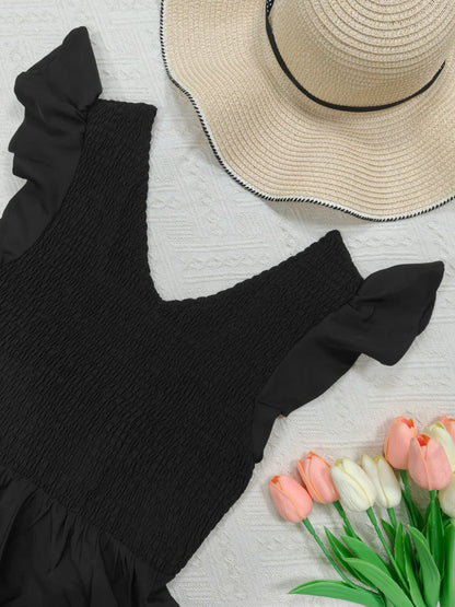 Ruched V-Neck Tiered Maxi Dress: Flutter Butterfly Sleeve Summer Gown