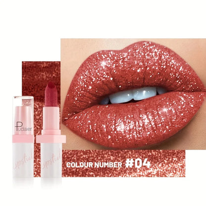 Pudaier Metallic Glitter Hybrid Lipstick: Sparkling Pearl Shimmer & Silk Texture