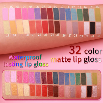 DUNUF 32 Color Matte Liquid Lipstick: Bold Pigment Non-Stick Lip Glaze