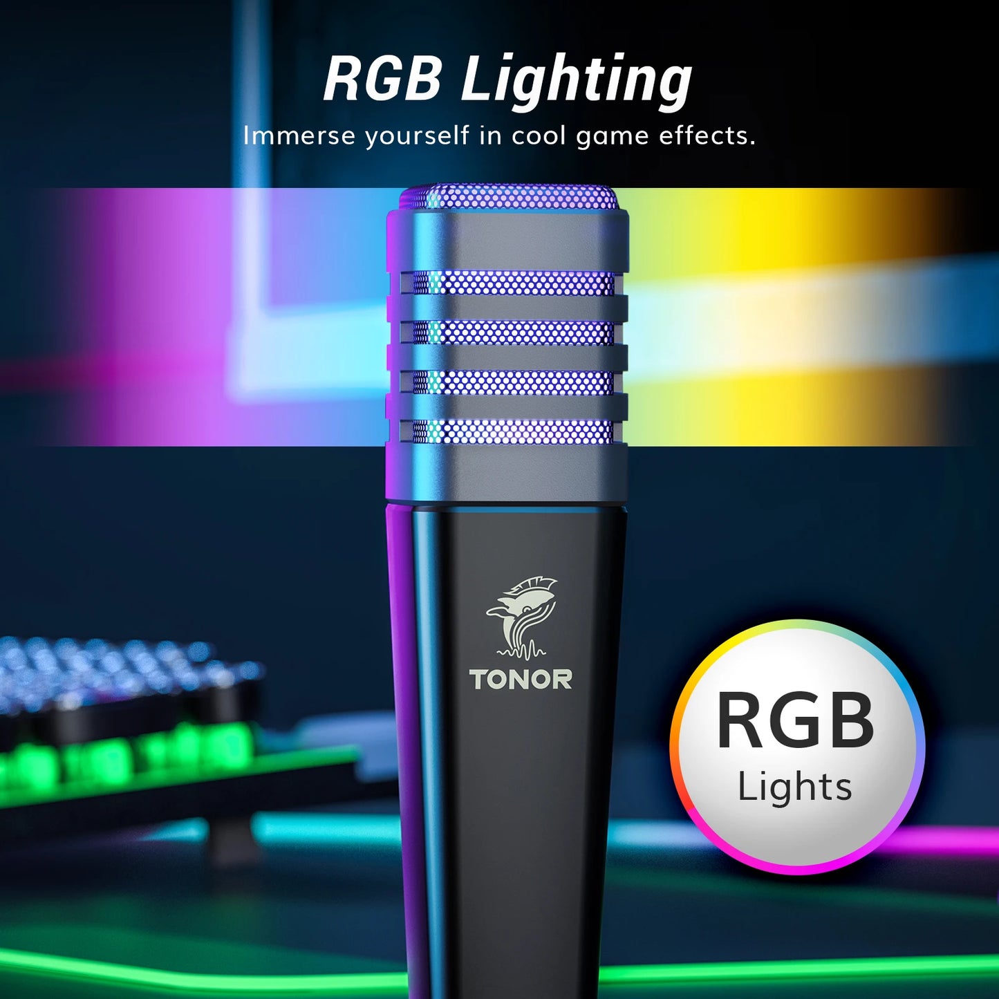 RGB USB Microphone TC30, Cardioid Condenser PC Mic with Tripod, Pop Filter & Shock Mount for Streaming, Podcasting on PC/Desktop