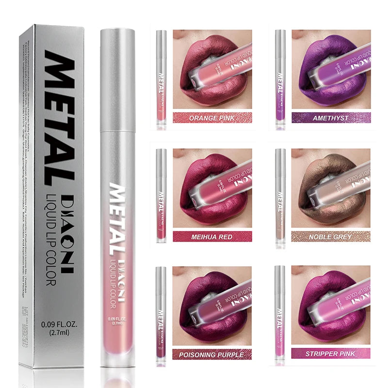 12 Colors Glitter Metallic Liquid Lipstick Pearlescent Waterproof Shiny Lip Gloss Non-stick Cup Long Lasting Shimmer Lips Makeup