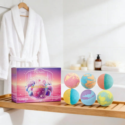 OceAura Bath Bubble Balls for Women Soft Smooth Clean Body Care Moisturizing Skin Elasticity Enhancement Shower Gift Set 6pcs