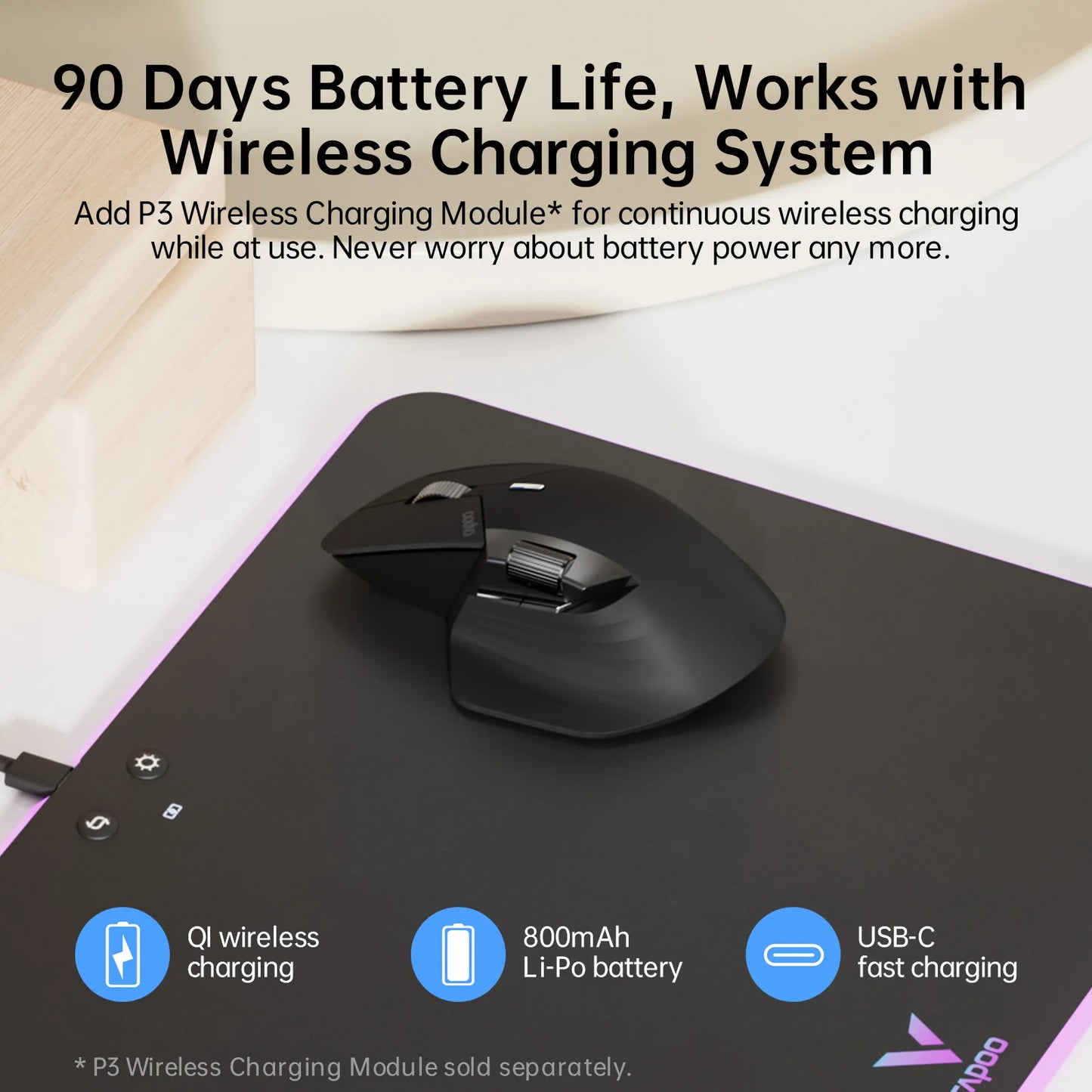 Rapoo MT760L/MT760M Multi-mode Rechargeable Wireless Mouse Ergonomic 4000 DPI Support Up to 4 Devices Bluetooth Mouse