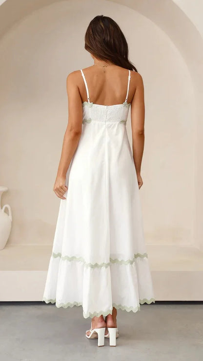 Sleeveless Scalloped Trim Midi Dress: Sexy Strapless Princess Silhouette Gown
