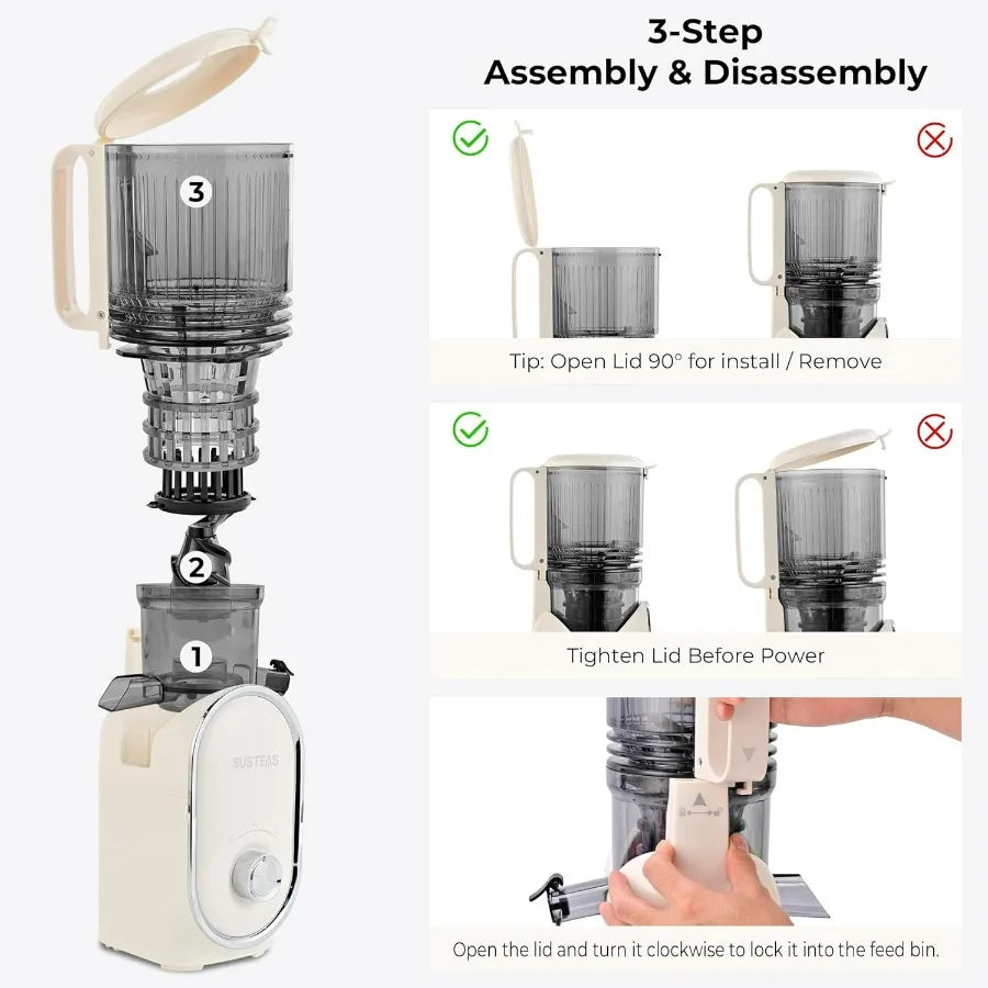 Cold Press Juicer, 5.3" Feed Chute Slow Masticating Machines with 300W, Fit Whole Fruits & Vegetables, High Juice Yield, Easy to