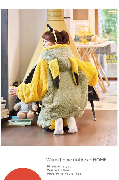 Pokemon Anime Pikachu Pajamas Hooded Women Cartoon Thickened Winter Plush Kawaii Nightgown Suit Two Home Clothing Christmas Gift