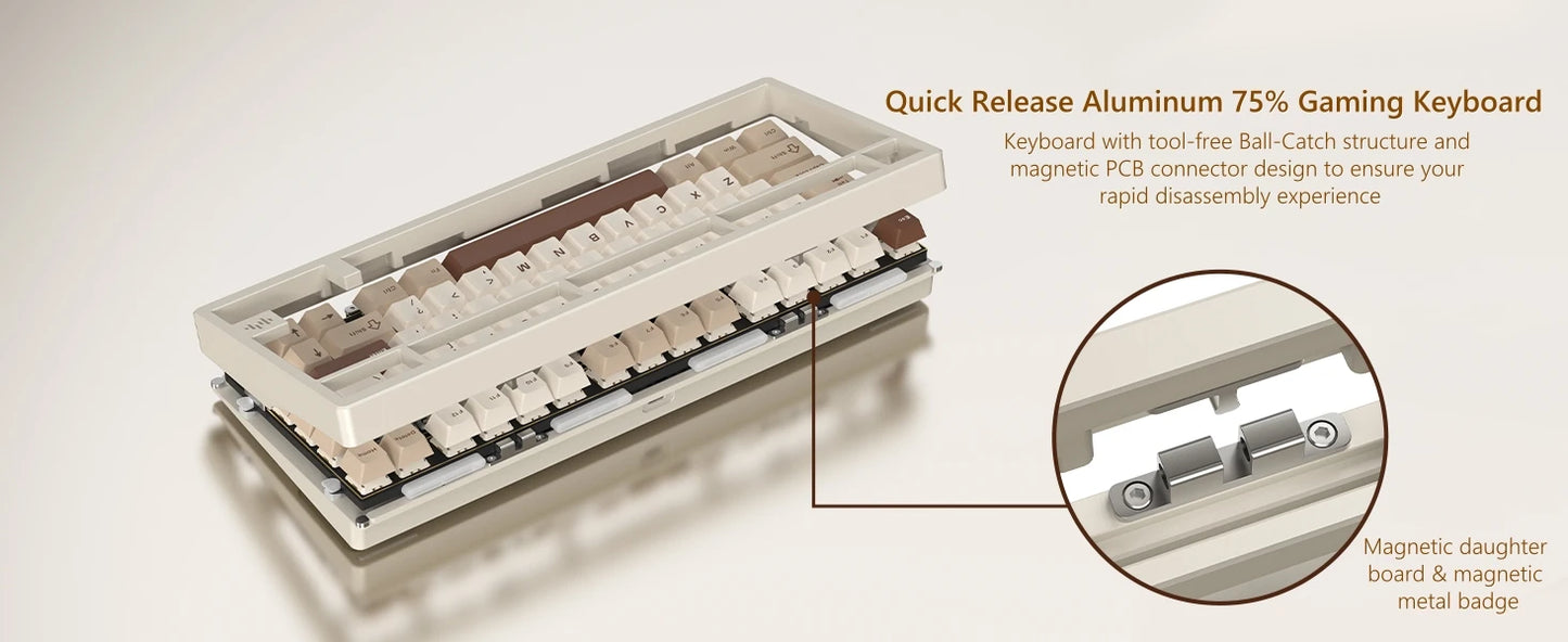 Womier RD75 75% Wireless Mechanical Keyboard Quick Release Aluminum Custom QMK/VIA Tri-Mode Hot Swappable Keyboard