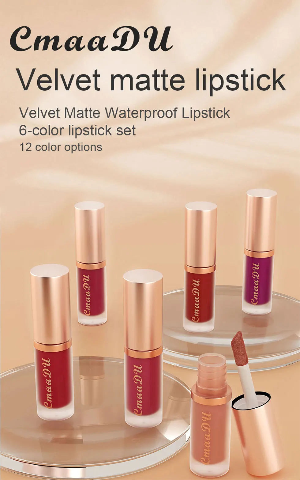 CmaaDu Waterproof Matte Velvet Lip Glaze: Long-Lasting Non-Stick Liquid Lipstick
