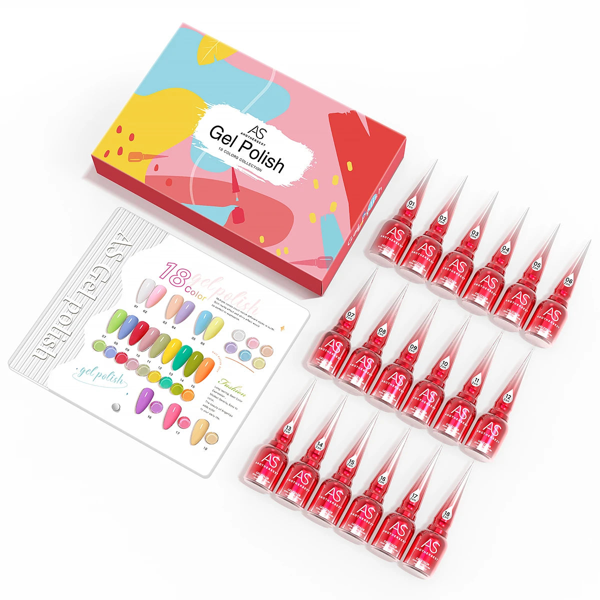 AS 18pcs 15ml Nail Gel Polish Set Red Dark Vernis Semi Permanent Nail Art Supplies Manicure UV Gel Nail Varnish Kit With Chart