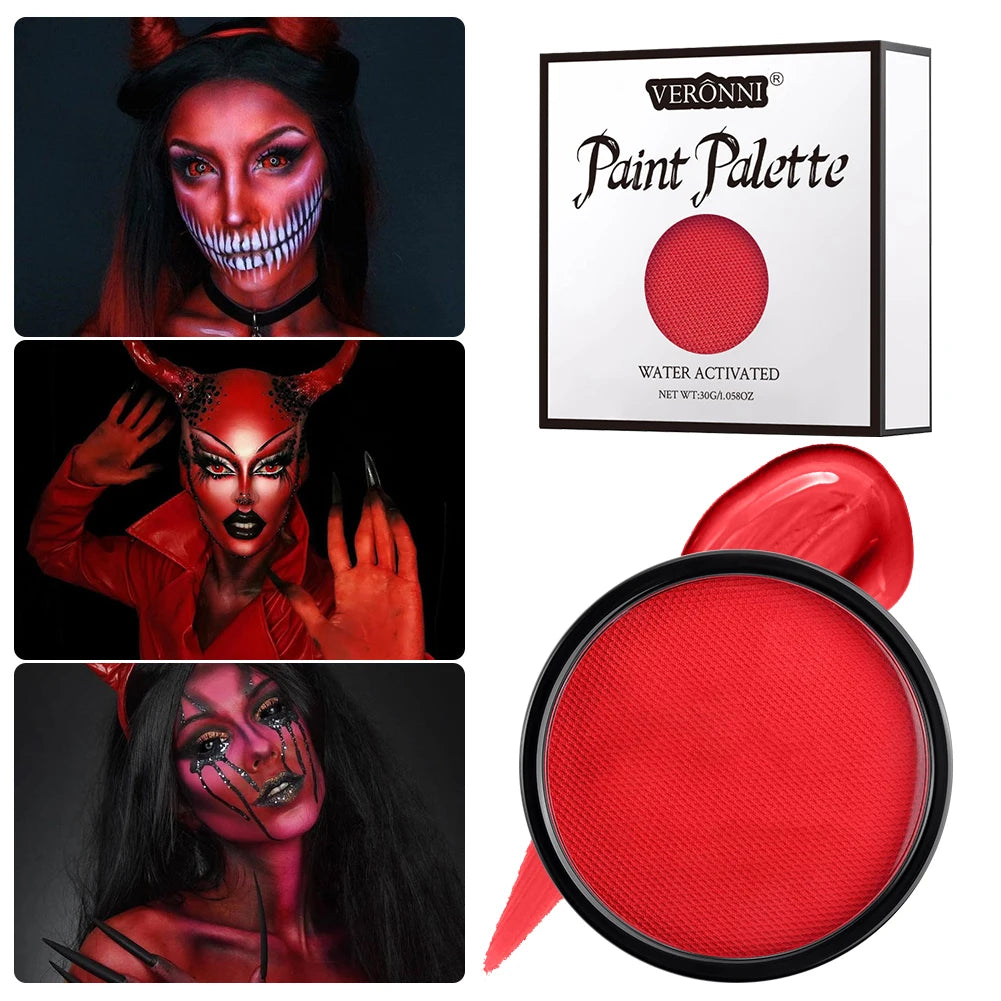 6 Colors Water Activated Face and Body Paint with 1 Brush,Non-Toxic Safe Water Soluble Face Paint for Cosplay,Halloween Makeup