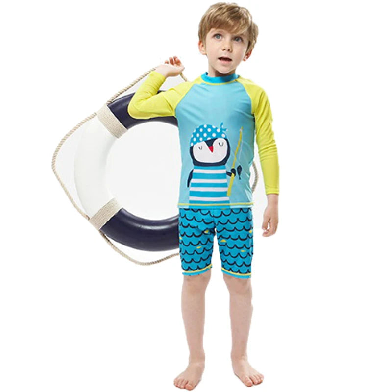 Kids' Long Sleeve Swimsuit Set: 2-Piece Rash Guard & Shorts for Toddlers and Children