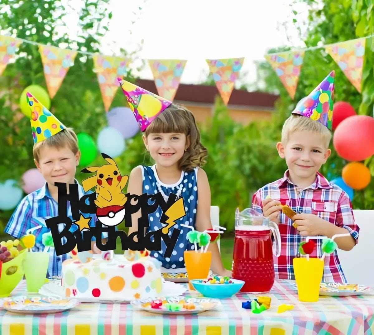 Pokemon Happy Birthday Acrylic Cake Topper Party Decoration Pikachu Cake Decor Flag Baby Shower Baking DIY Supplies Kids Favors