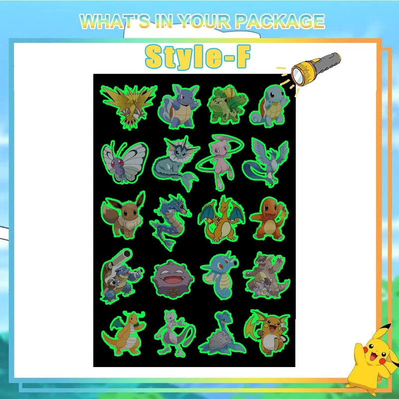 8pcs Luminous Pokemon Pikachu Cute Tattoo Stickers Arm Face Glowing Body Art Children Temporary Tattoo Kids Gift Party Supplies