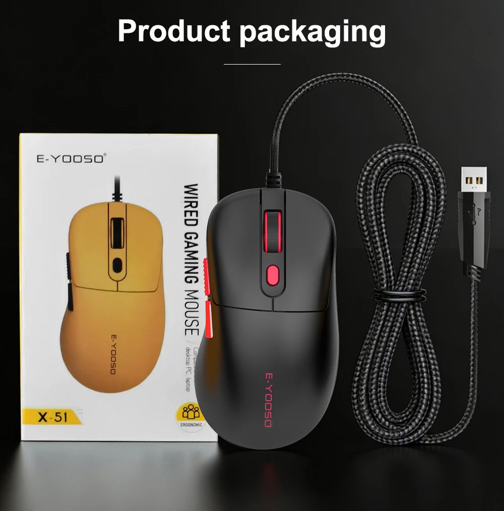 E-YOOSO X-51 USB Wired Gaming Mouse 24000 DPI 6 buttons programmable game Optical mice for Computer PC Laptop