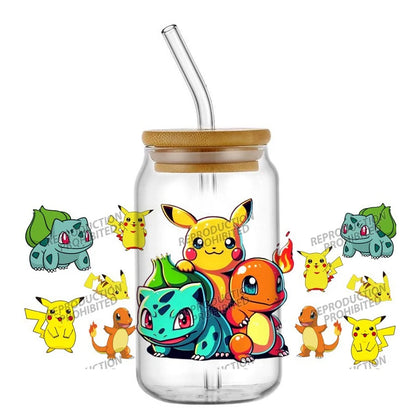 26 New cute Styles Cartoon Pokemon Friends 16oz UV DTF 3D Phone Sticker Decals Wraps Glass Can Cups Creative Craft DIY Gifts