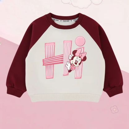 Minnie Printed Girls Fashion O Neck Hoodies Disney Children Casual Sweatshirts Spliced Long Sleeve Kids Spring and Autumn Tops