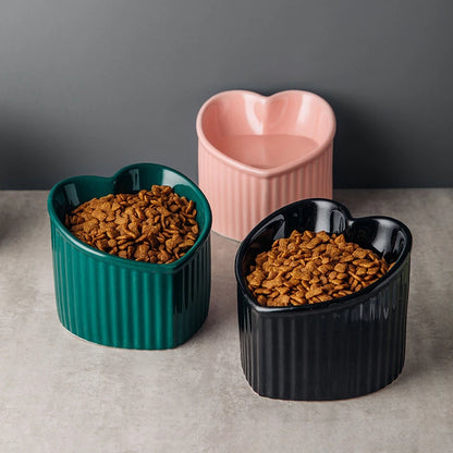 Slanted Ceramic Cat Bowl with Stand - Anti-Tip Elevated Cat Food Dish for Neck Protection, Cute Pet Feeding Bowl dogs universal