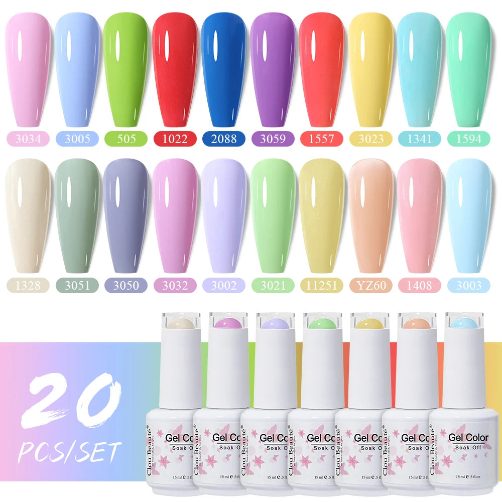 Clou Beaute 10/12/20/24pcs Gel Nail Polish Set Color 15ml White Glass Bottle Nail Art Kit Semi Permanent Gellack Nail Varnish