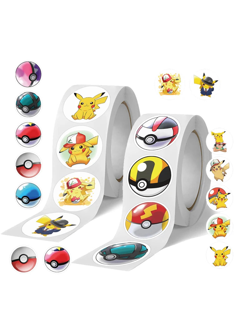 1000/500Pcs Pikachu Sticker Pokemon Roll Stickers Tape Hand Account DIY Decorative Seal Waterproof Cup Sticker Kawaii Gift Toys