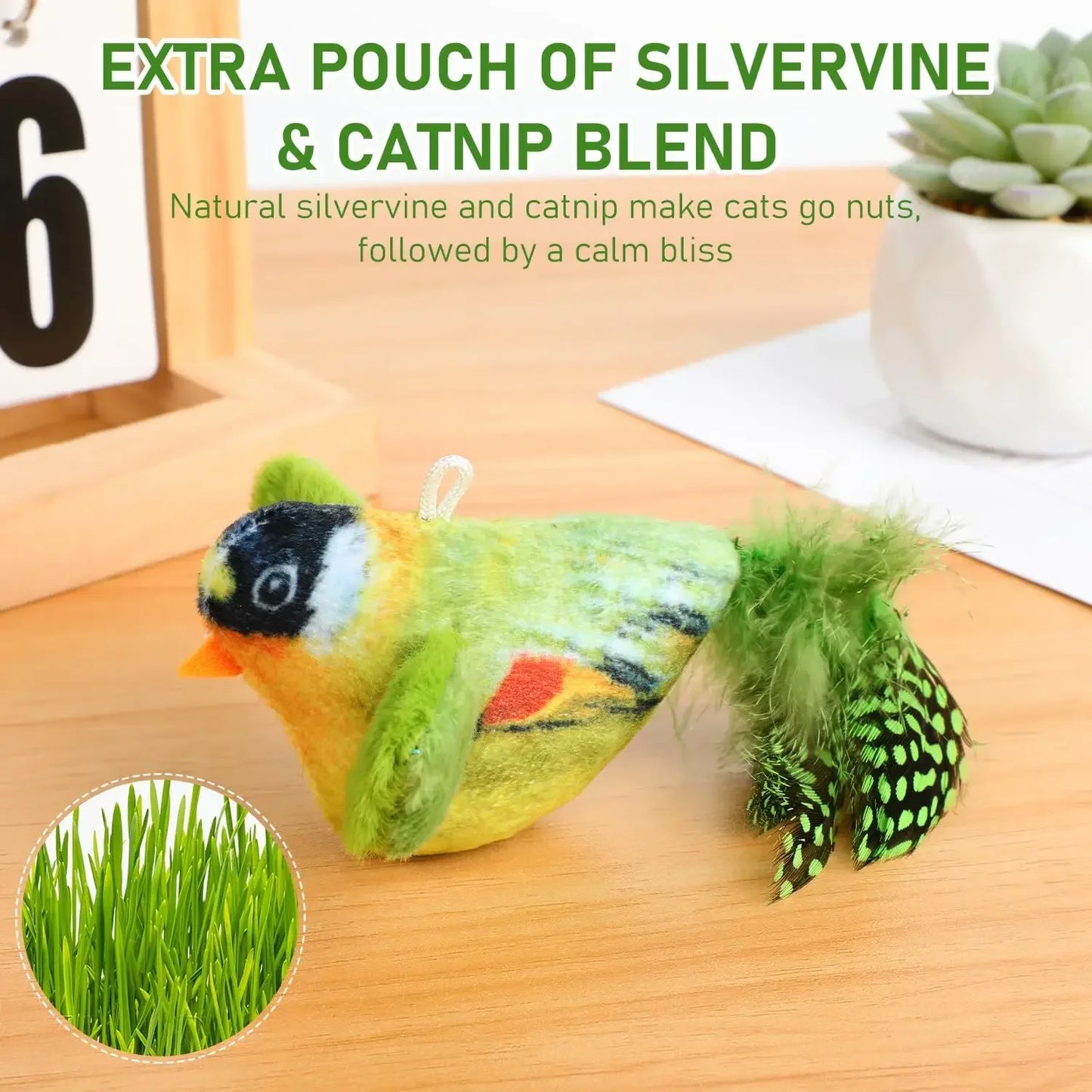 Pet Cat Toys for Indoor Cats Interactive Kitten Toy Realistic Bird Sound Containing Plush and Catnip Materials