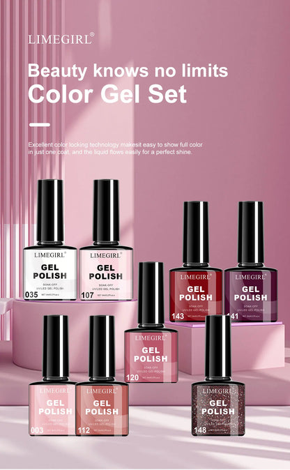 Limegirl Gel Nail Kit with Nail Lamp, 8ml Morandi Set, Base/Top/Matte, 30 Days Wear, UV/LED for Home & Salon